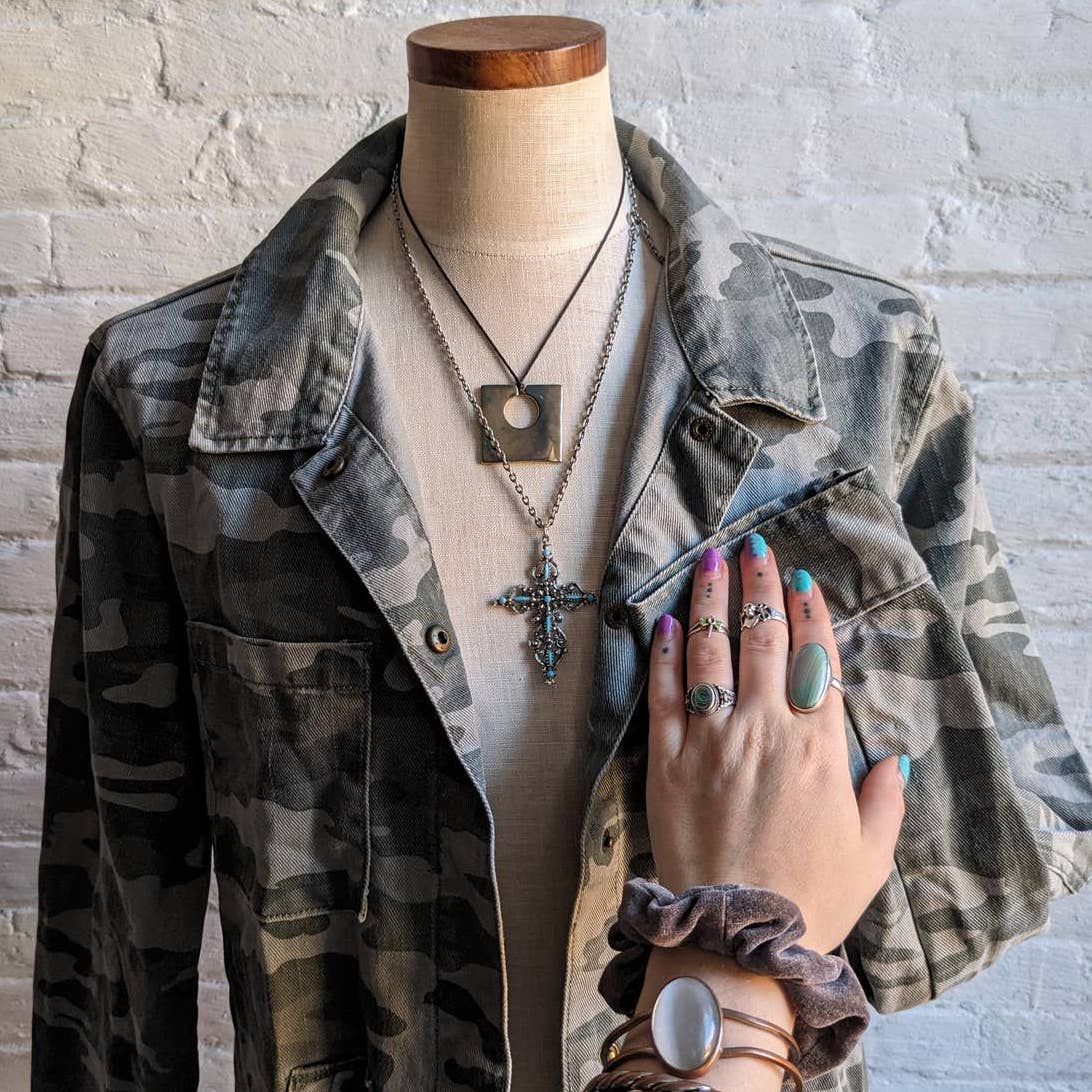 Vintage Army Camo Jacket Camouflage Shacket Military Fatigues Forest Jungle Coat