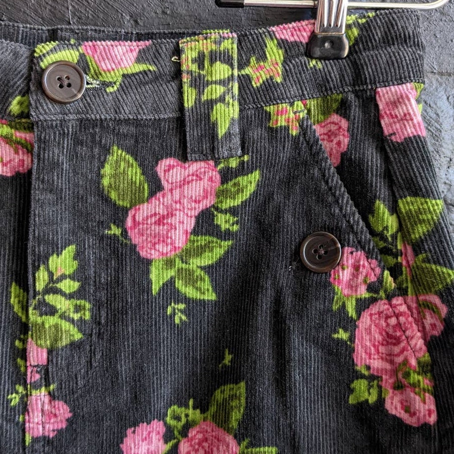 Retro Floral Corduroy Mini Skirt Dark Romance Boho Chic Grunge Grey Femme Skirt