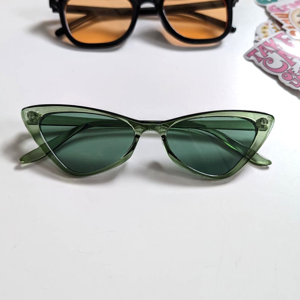 Y2K Barbie Festival Retro 60s style CatEye Sunglasses Muted Green Sunnies Shades