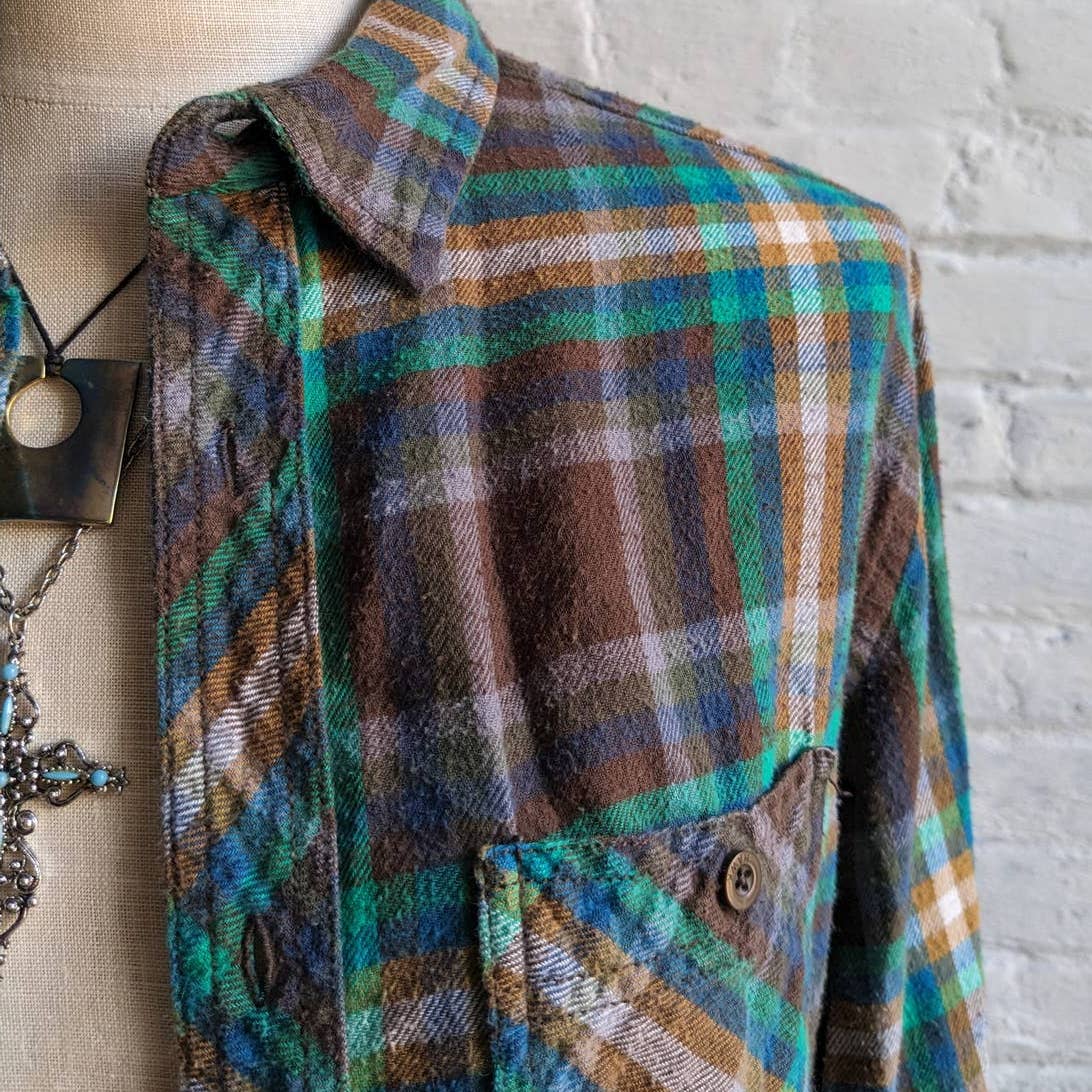 Y2K Oversize Boyfriend Plaid Flannel Skater Academia Grunge Earthy Forest Top