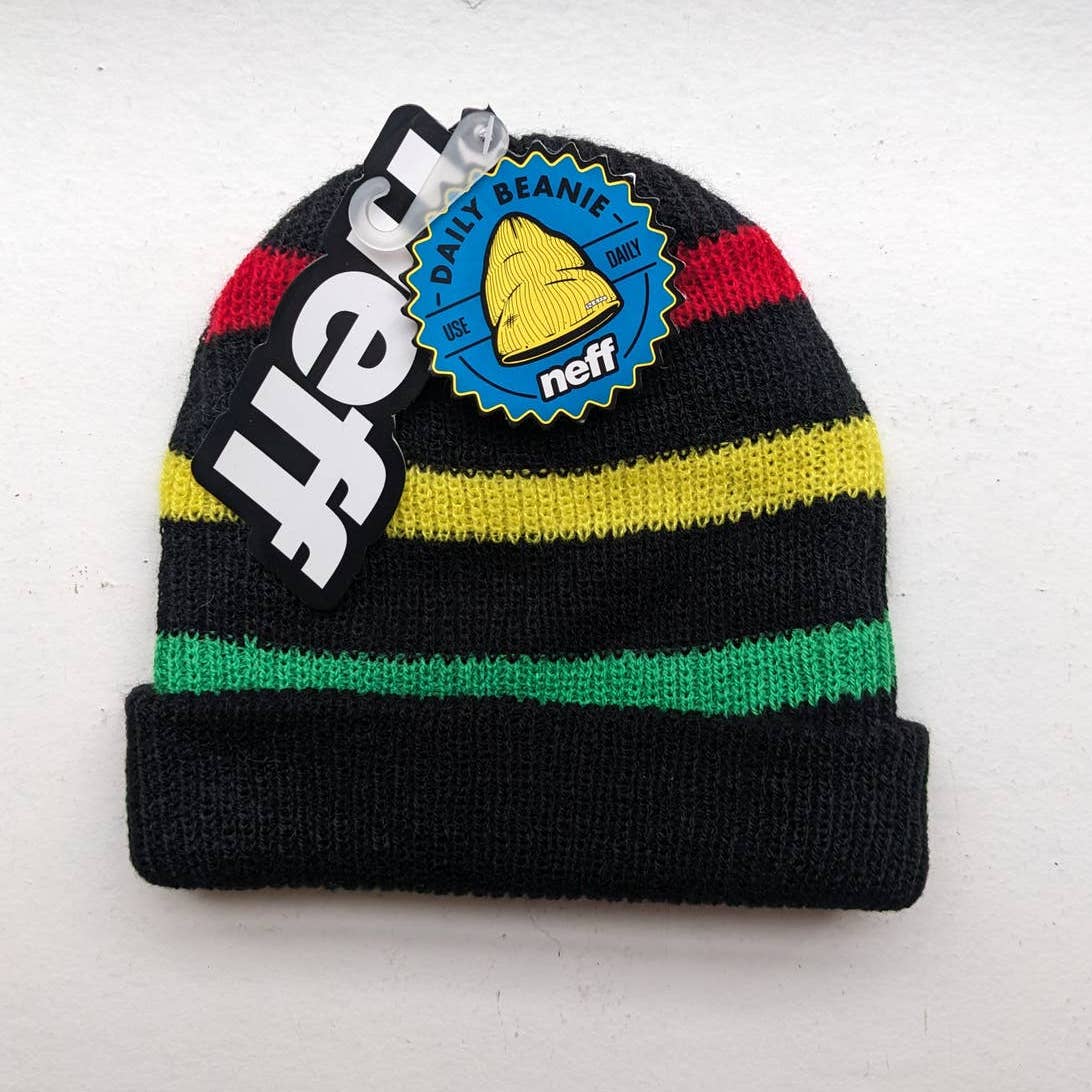 Retro Rasta Bright Primary Rainbow Skittles Striped Beanie Black Neff Daily Hat