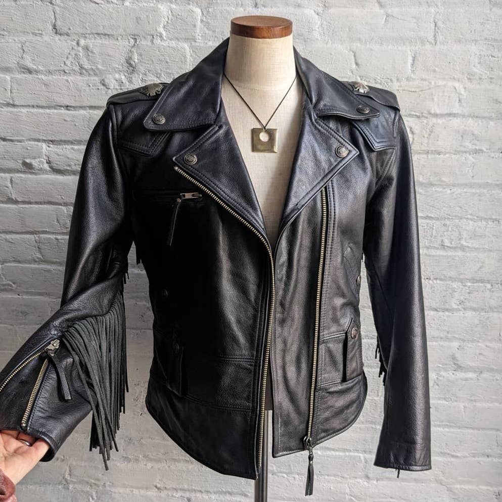 Vintage Genuine Leather Moto Jacket 90's Harley Davidson Fringe Biker Jacket