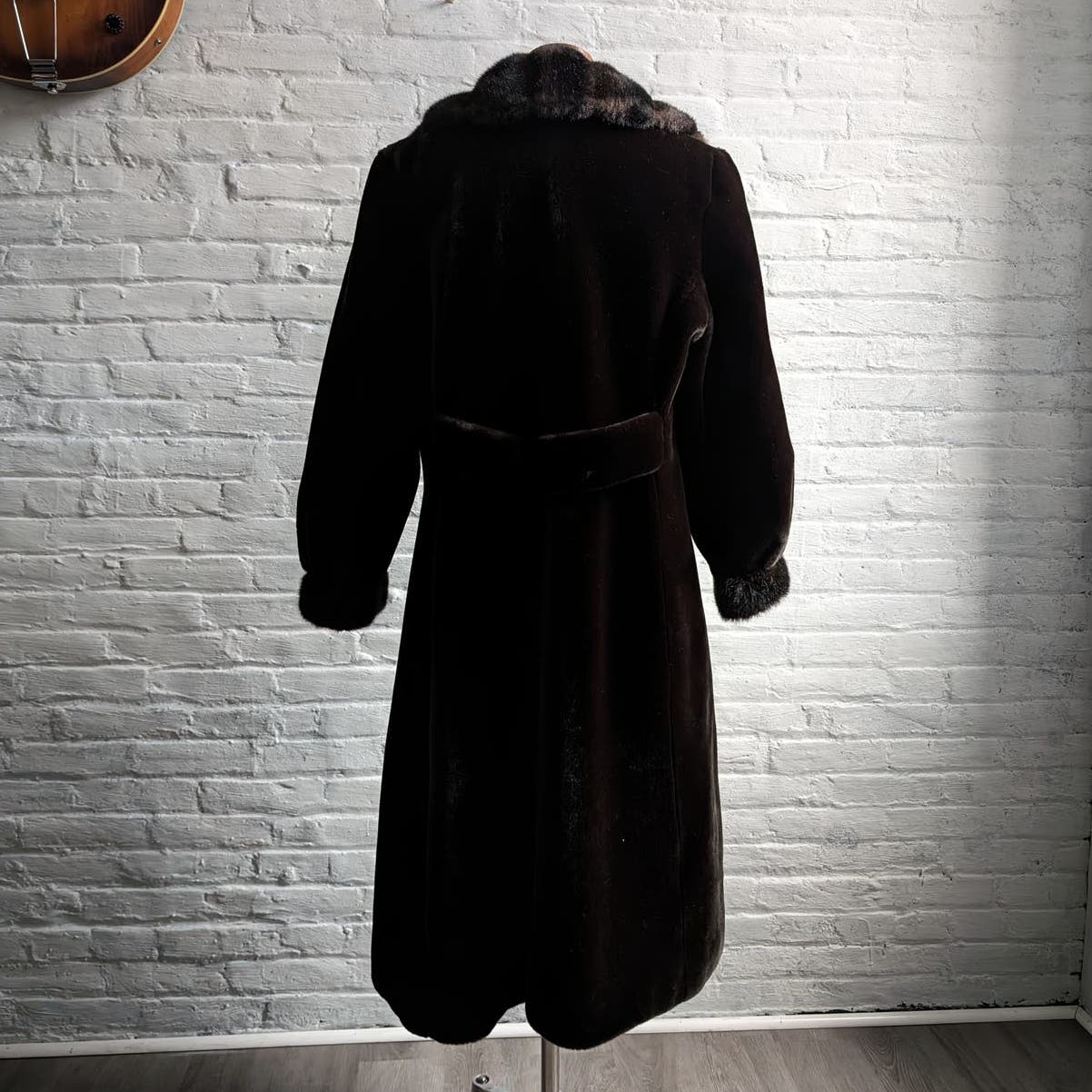 70s Vintage Vegan Velvet Fur Trench Coat Mob Wife Black Brown Penny Lane Jacket