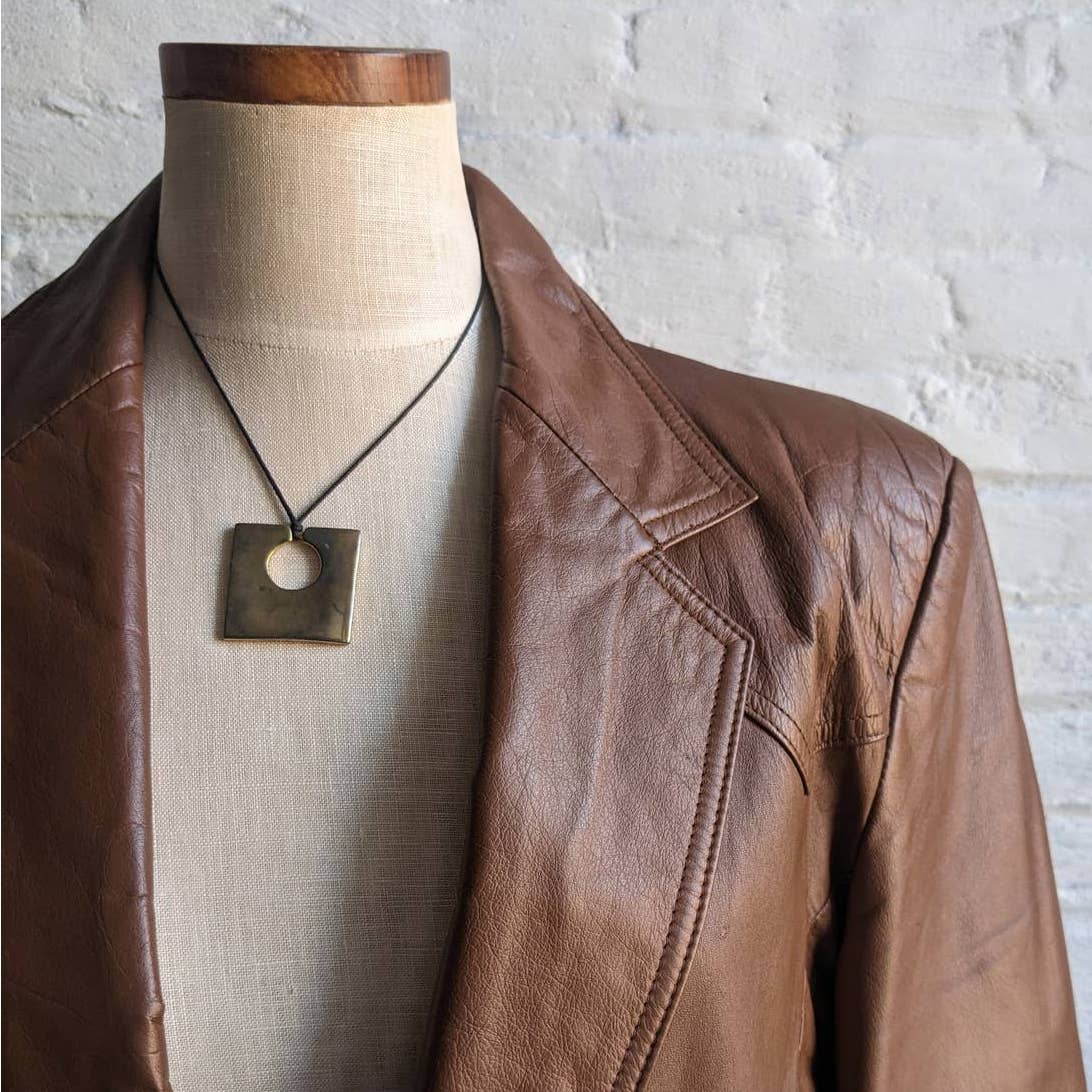 70s 80s Vintage Western Pioneer Wear Leather Duster Rust Brown Blazer Jacket