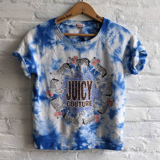 Y2K Vintage Juicy Couture Trippy Zebra Roses Cheetah Glitter Print Tie Dye Top