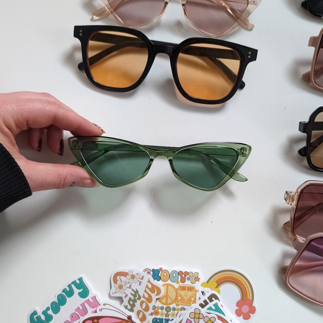 Y2K Barbie Festival Retro 60s style CatEye Sunglasses Muted Green Sunnies Shades