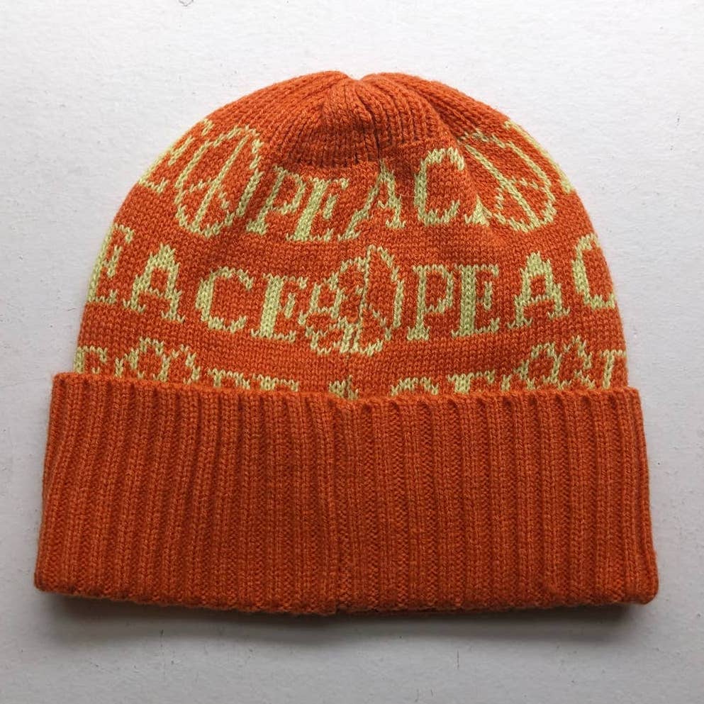 Urban Outfitters Retro Grunge Orange Chunky Knit Beanie 70s inspired Peace Hat