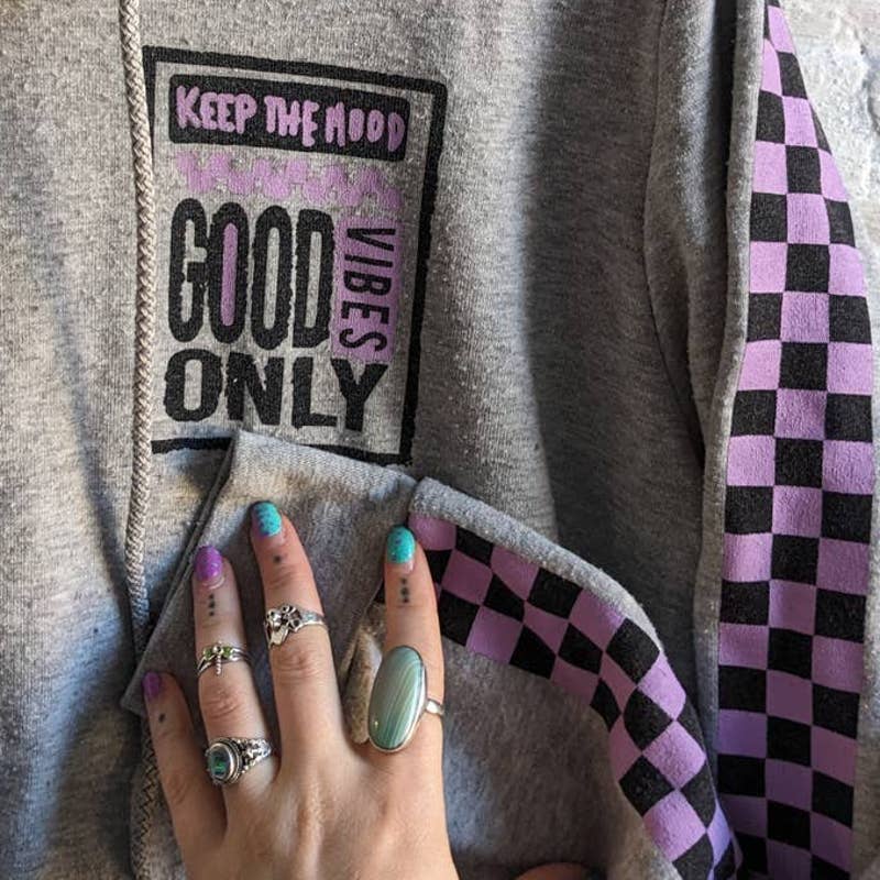 Y2K Vintage Oversize Streetwear Check Skater Sweatshirt Good Vibes Sweater Top