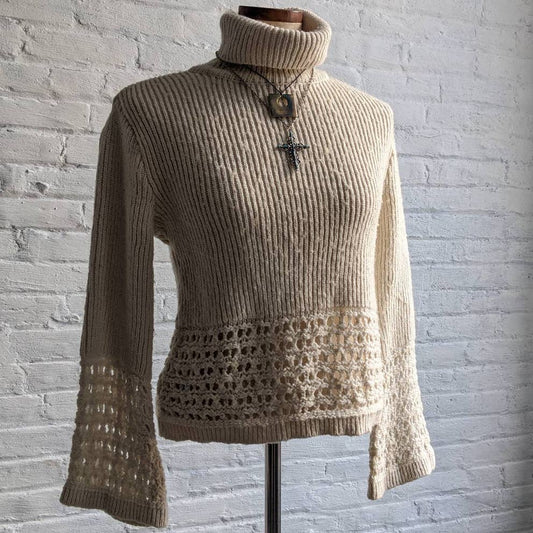 Anthropologie Fairycore Wool Knit Sweater Coquette Romantic Grunge Crochet Top