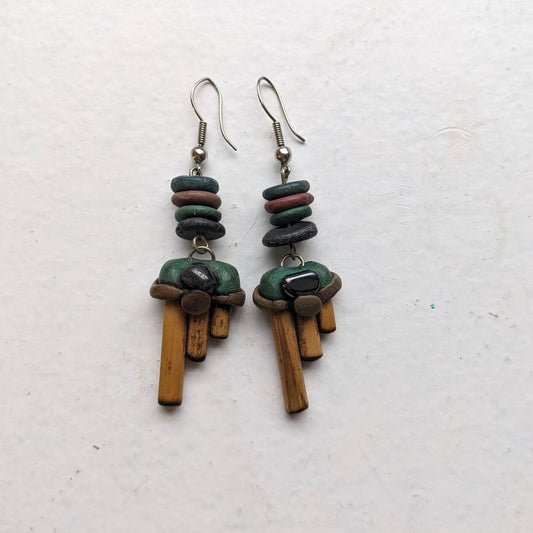 Vintage Handmade Earthy Wooden Fairycore Clay Dangle Earrings