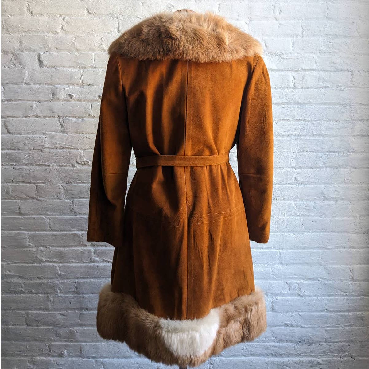 70s Penny Lane Groovy Suede Fur Jacket Furry Genuine Leather Mod Trench Coat