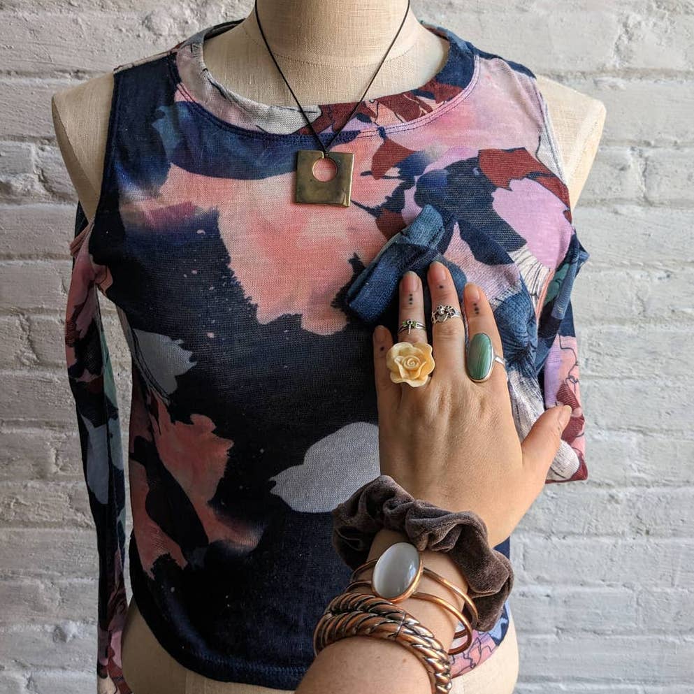 Y2K Retro Trippy Floral Galaxy Mesh Burnout Tee Dark Academia Tattoo Art Top