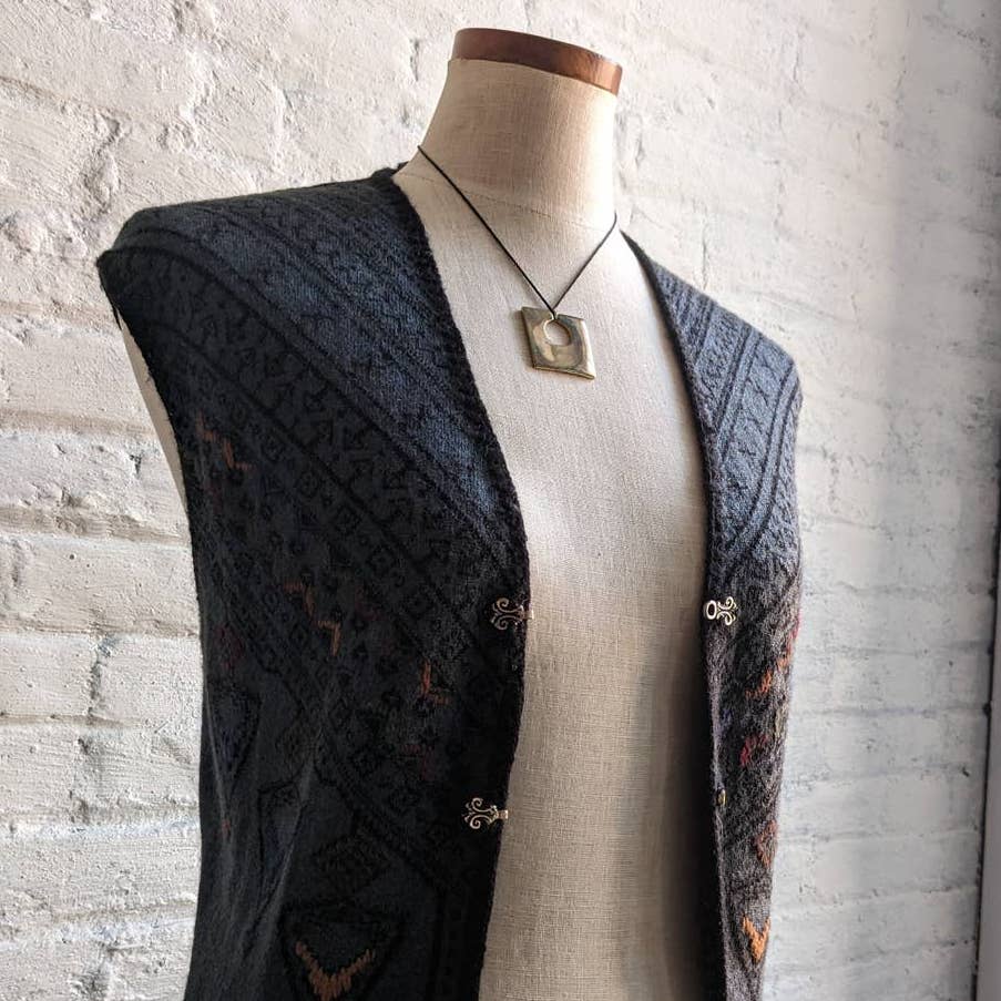Vintage Southwest Knit Sweater Vest Boho Duster Fairisle Longline Retro Cardigan