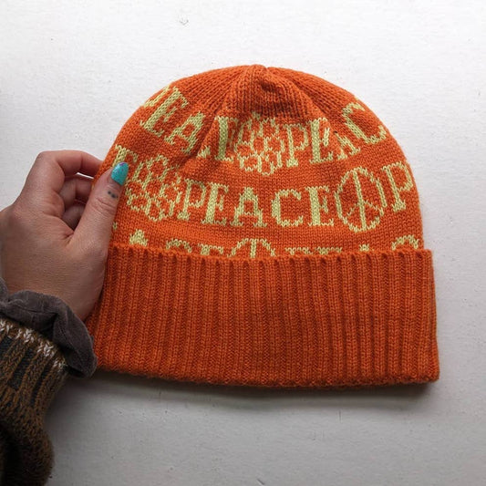 Urban Outfitters Retro Grunge Orange Chunky Knit Beanie 70s inspired Peace Hat