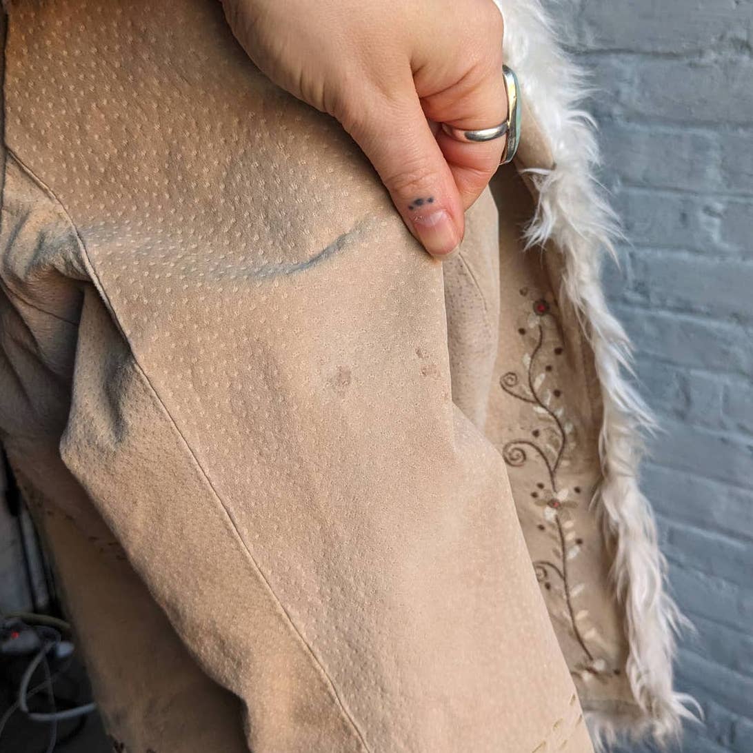 Y2K Vintage 70s style Penny Lane Shaggy Suede Fur Coat Embroidered Afghan Jacket