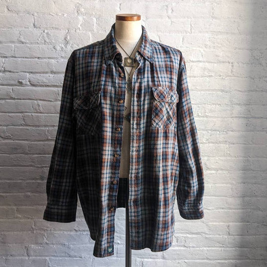 Vintage Oversize Boyfriend Plaid Flannel Dark Academia Grunge Earthy Forest Top