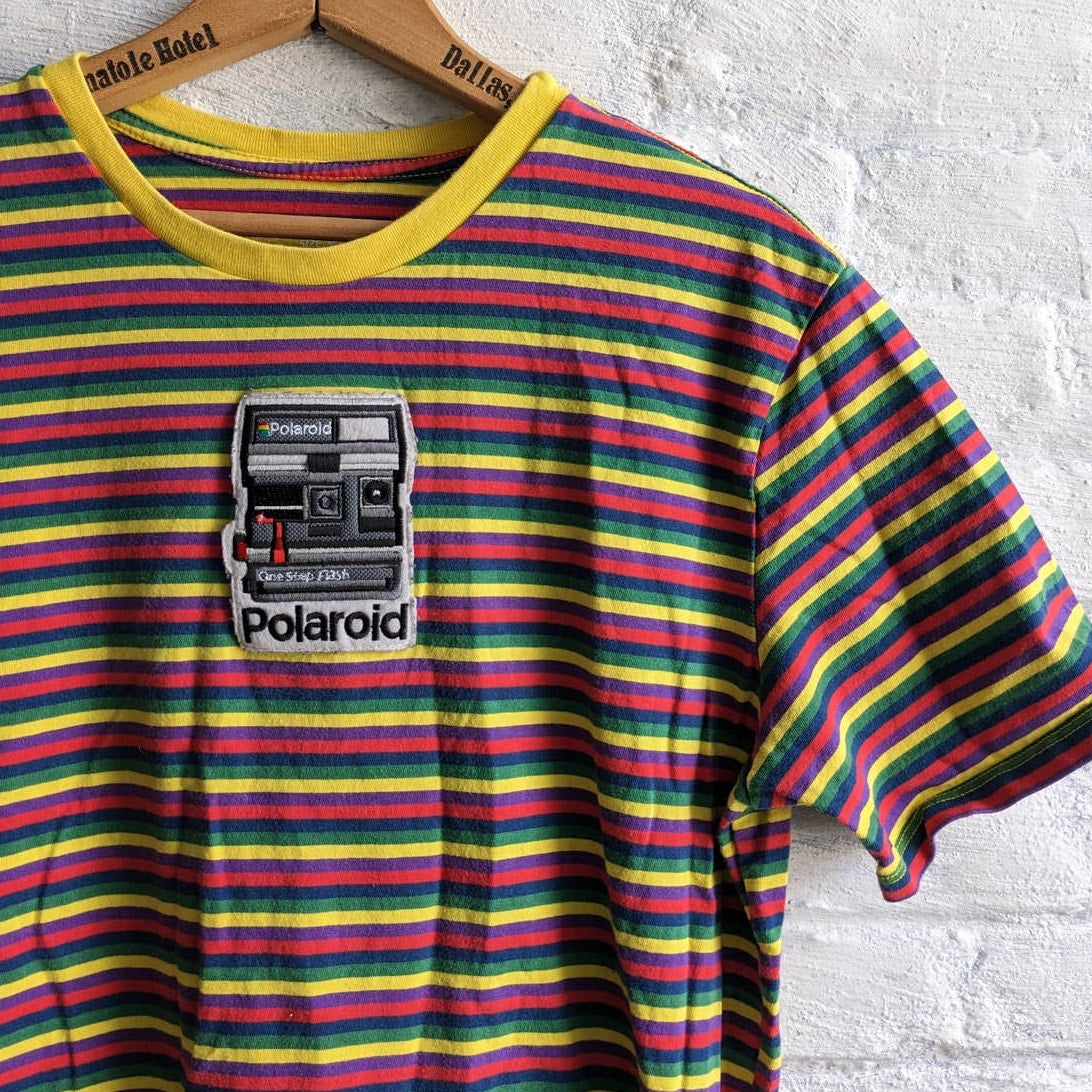 Retro Striped Rainbow Tee Polaroid Tshirt Nerdy Colorful Cute Top Shirt Medium