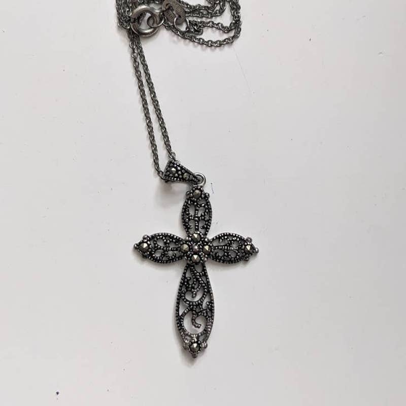 Vintage Southwest Gothic Cross Pendant Celtic Fairy Necklace Americana Jewelry