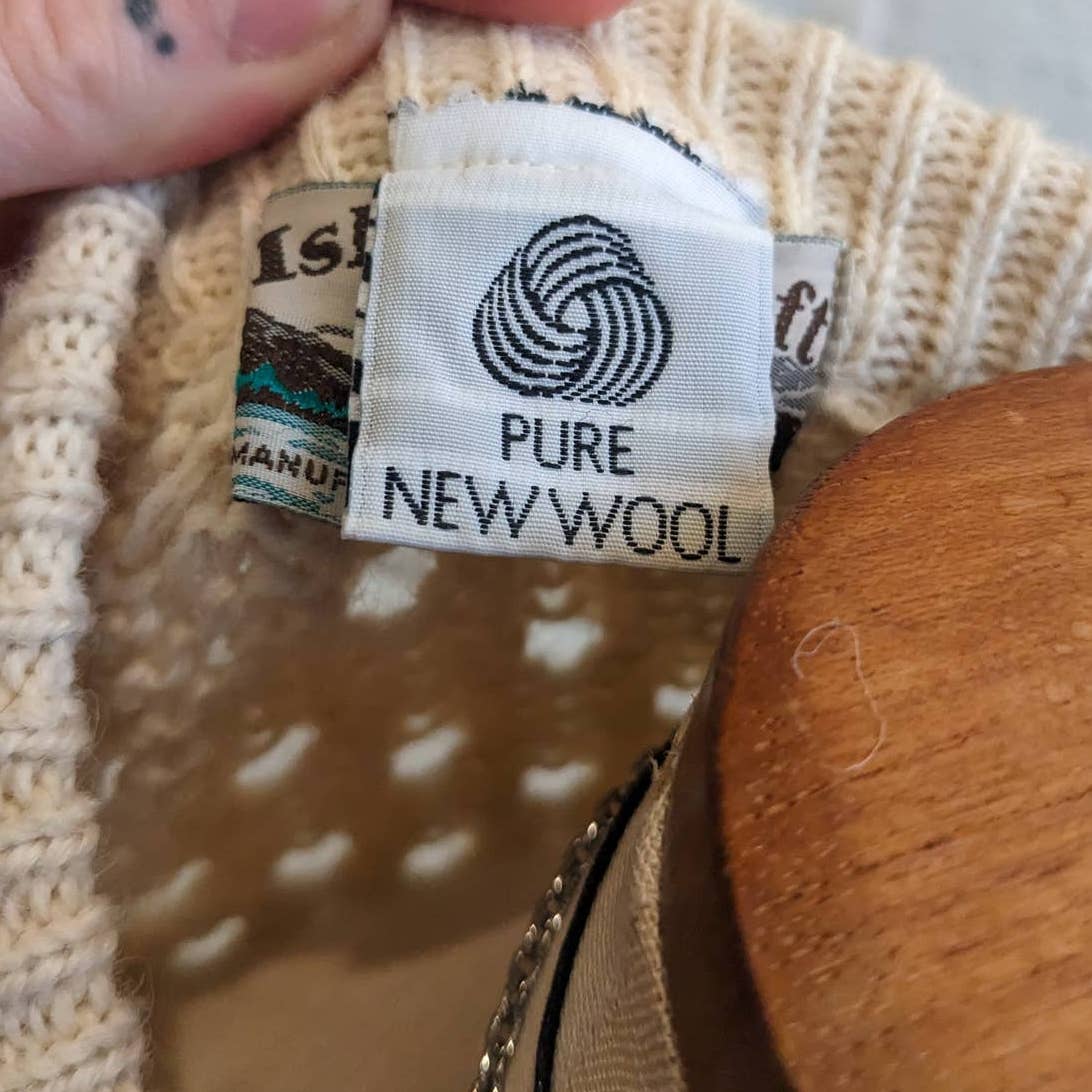 Vintage Chunky Cable Knit Wool Grandpa Sweater Minimalist Grunge Earthtone Top