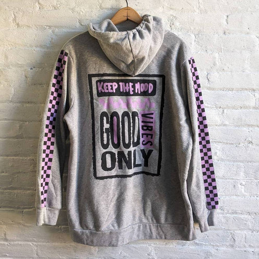 Y2K Vintage Oversize Streetwear Check Skater Sweatshirt Good Vibes Sweater Top