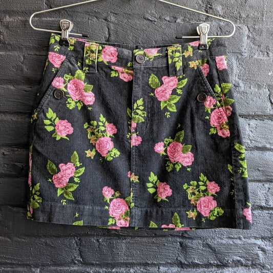 Retro Floral Corduroy Mini Skirt Dark Romance Boho Chic Grunge Grey Femme Skirt