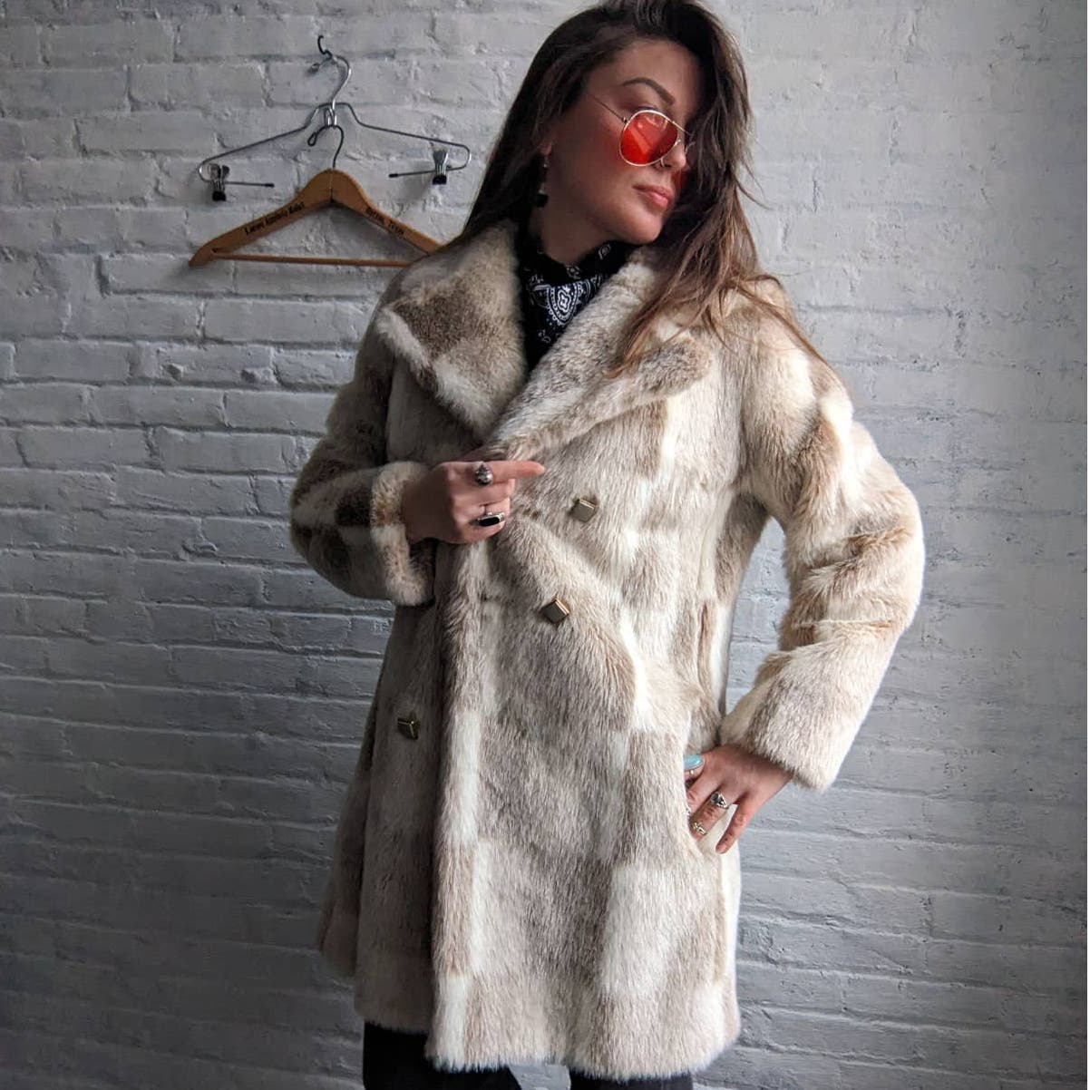70s Vintage Patchwork Vegan Fur Coat Shaggy Retro Mob Wife Penny Lane Jacket