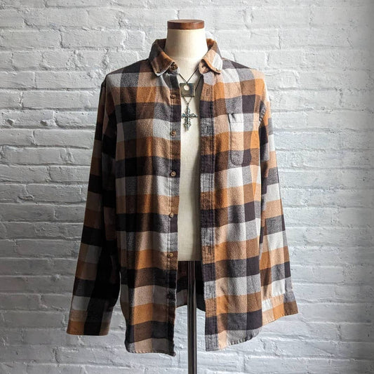Vintage Oversize Boyfriend Plaid Flannel Dark Academia Grunge Earthy Forest Top