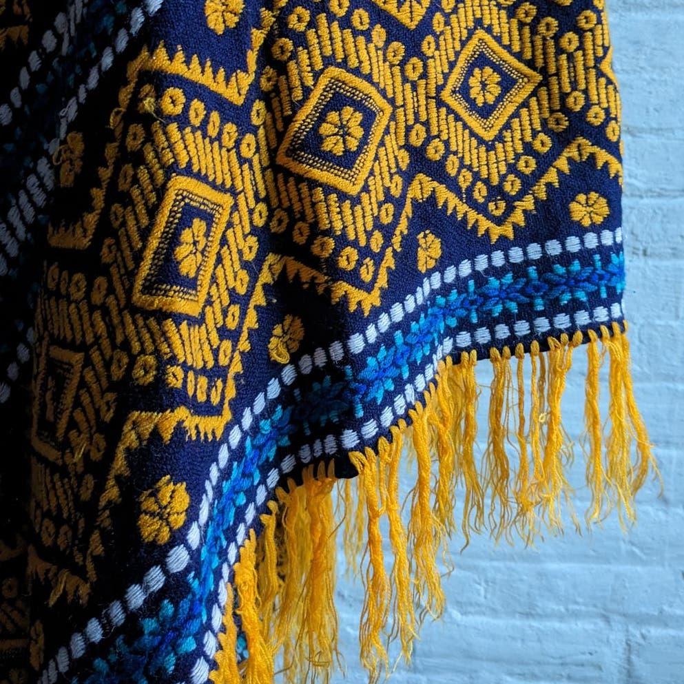 70s Vintage Woven Southwest Blanket Poncho Handmade Hippie Fringe Trippy Vest