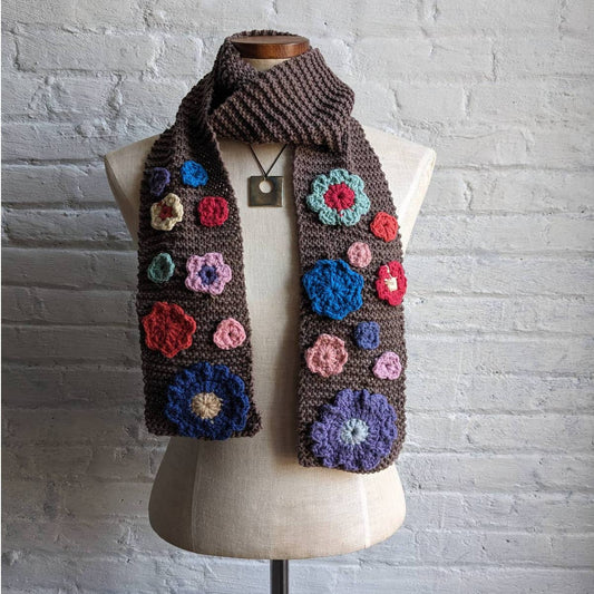 Y2K Vintage Kawaii Floral Chunky Knit Crochet Fairycore Scarf Kidcore Handmade