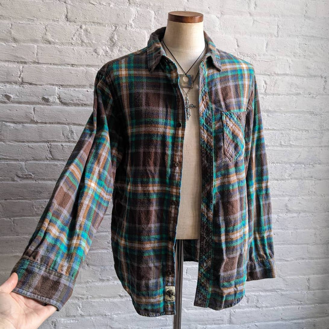 Y2K Oversize Boyfriend Plaid Flannel Skater Academia Grunge Earthy Forest Top