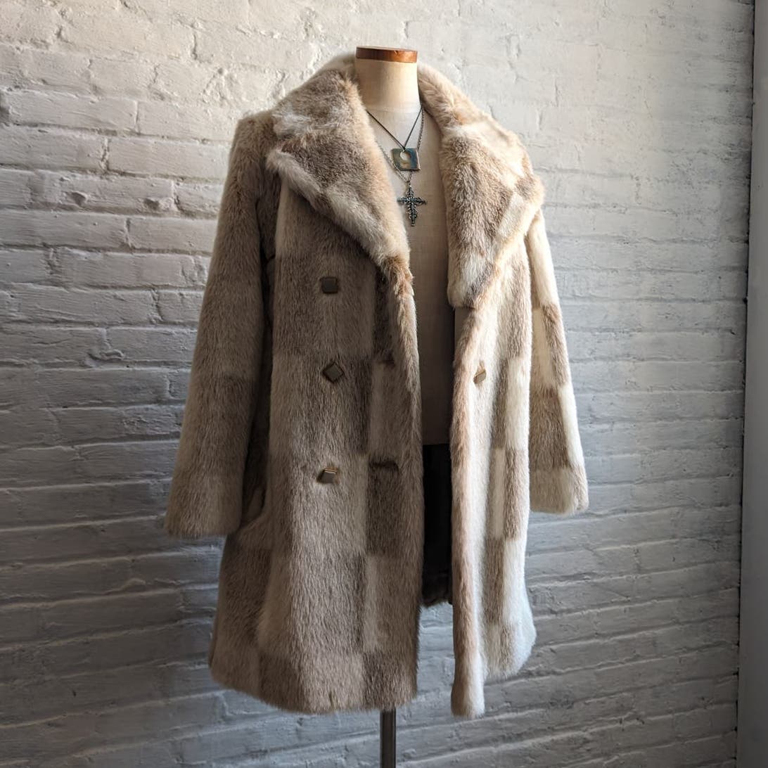 70s Vintage Patchwork Vegan Fur Coat Shaggy Retro Mob Wife Penny Lane Jacket