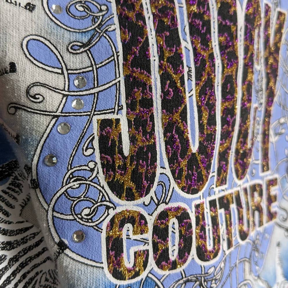 Y2K Vintage Juicy Couture Trippy Zebra Roses Cheetah Glitter Print Tie Dye Top