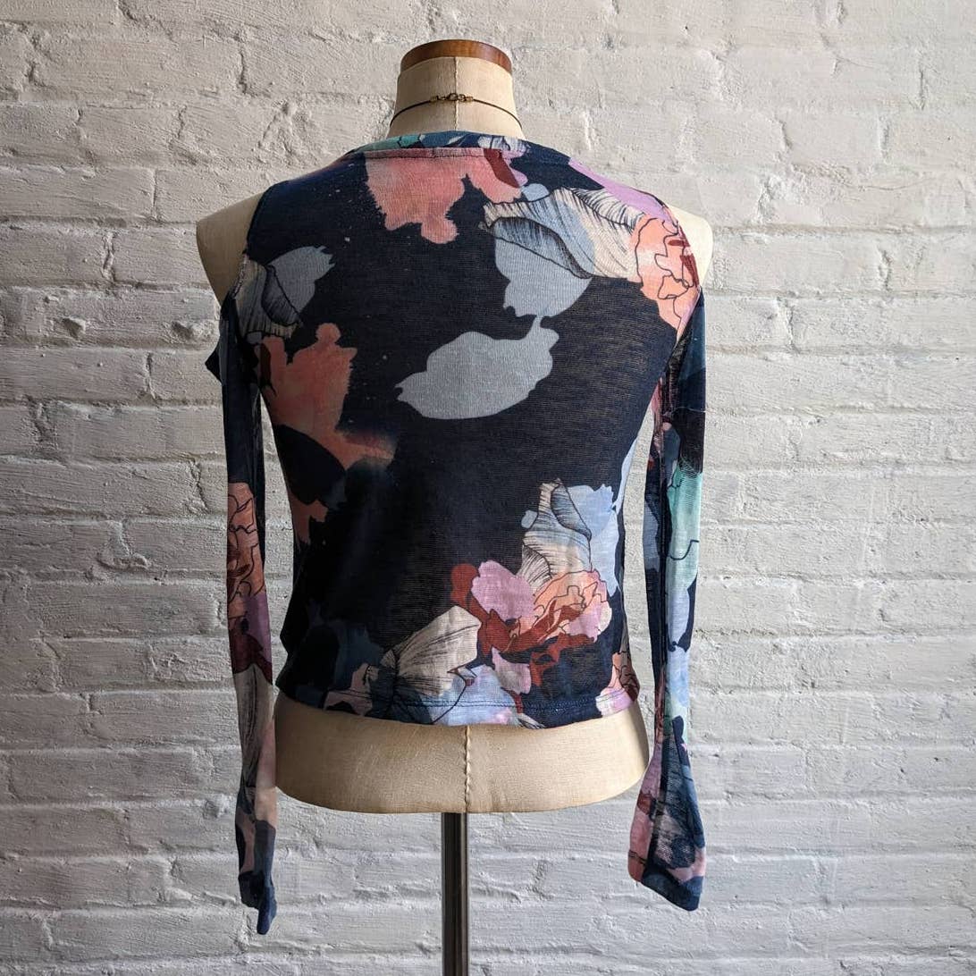 Y2K Retro Trippy Floral Galaxy Mesh Burnout Tee Dark Academia Tattoo Art Top