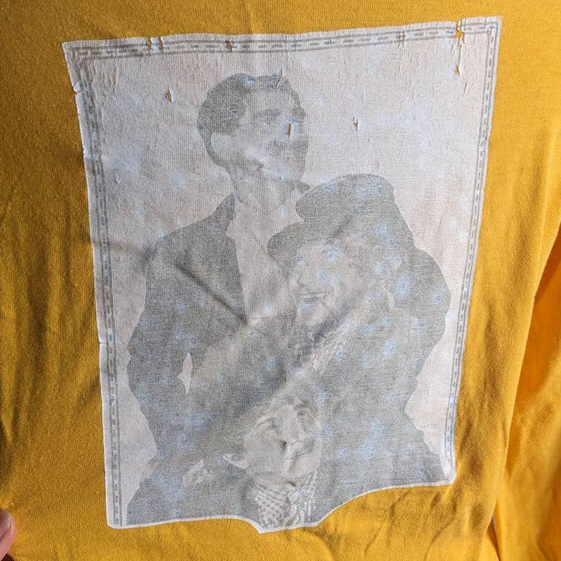 Vintage Yellow Crewneck Longsleeve Tee Thrashed Print Single Stitch Tshirt Top