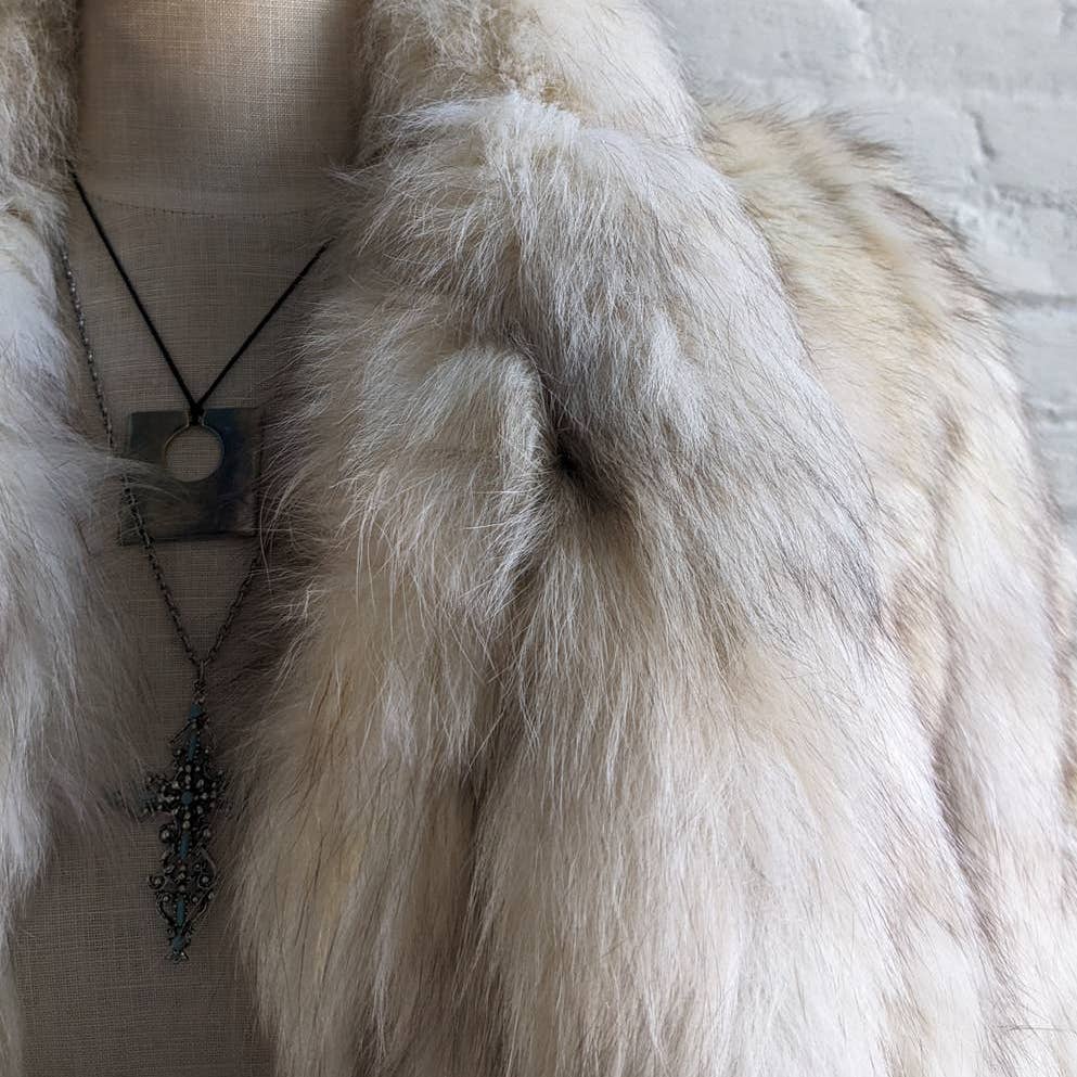 60s 70s Vintage Fluffy Furry Genuine Fox Fur Oversize Jacket Fox Tail Scarf Coat