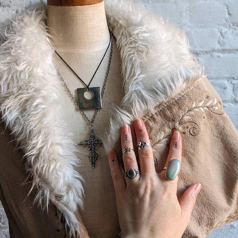 Y2K Vintage 70s style Penny Lane Shaggy Suede Fur Coat Embroidered Afghan Jacket