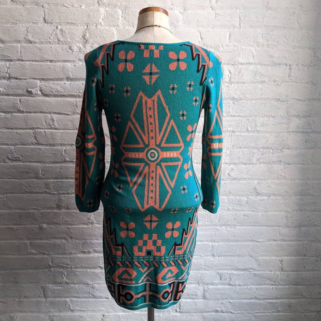 Y2K Funky Knit Dress Green Boho Chic Fairycore Longsleeve Western Bodycon Dress