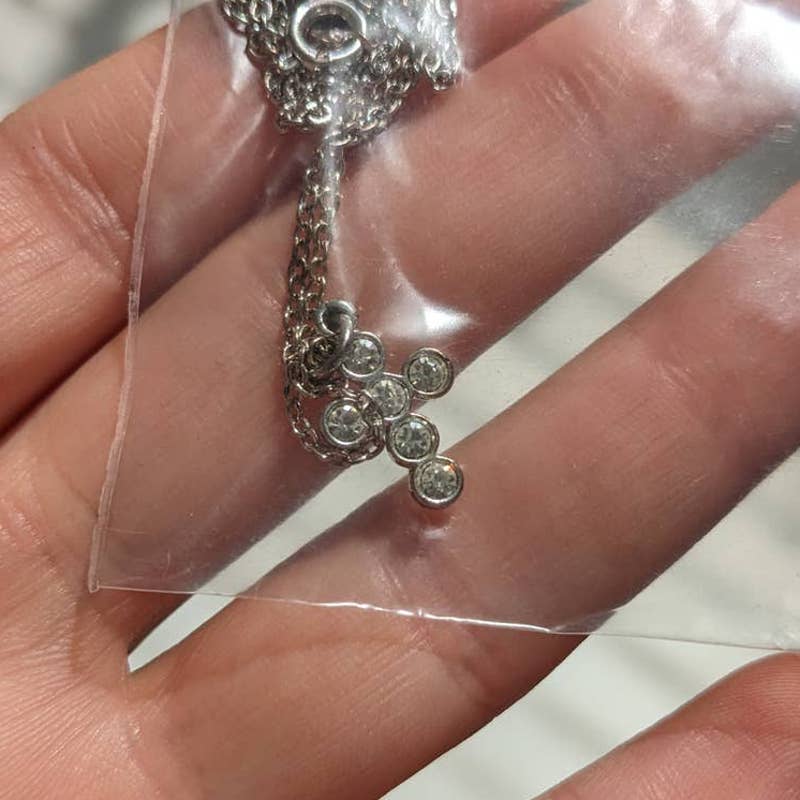 Vintage Southwest Diamond Cross Pendant Celtic Fairy Necklace Americana Jewelry