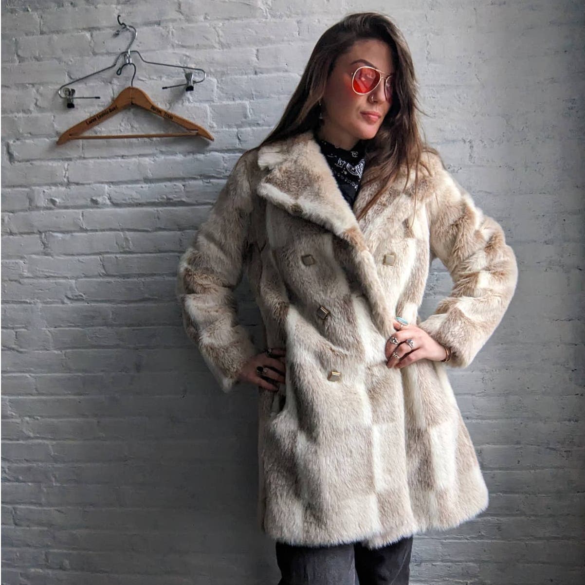 70s Vintage Patchwork Vegan Fur Coat Shaggy Retro Mob Wife Penny Lane Jacket