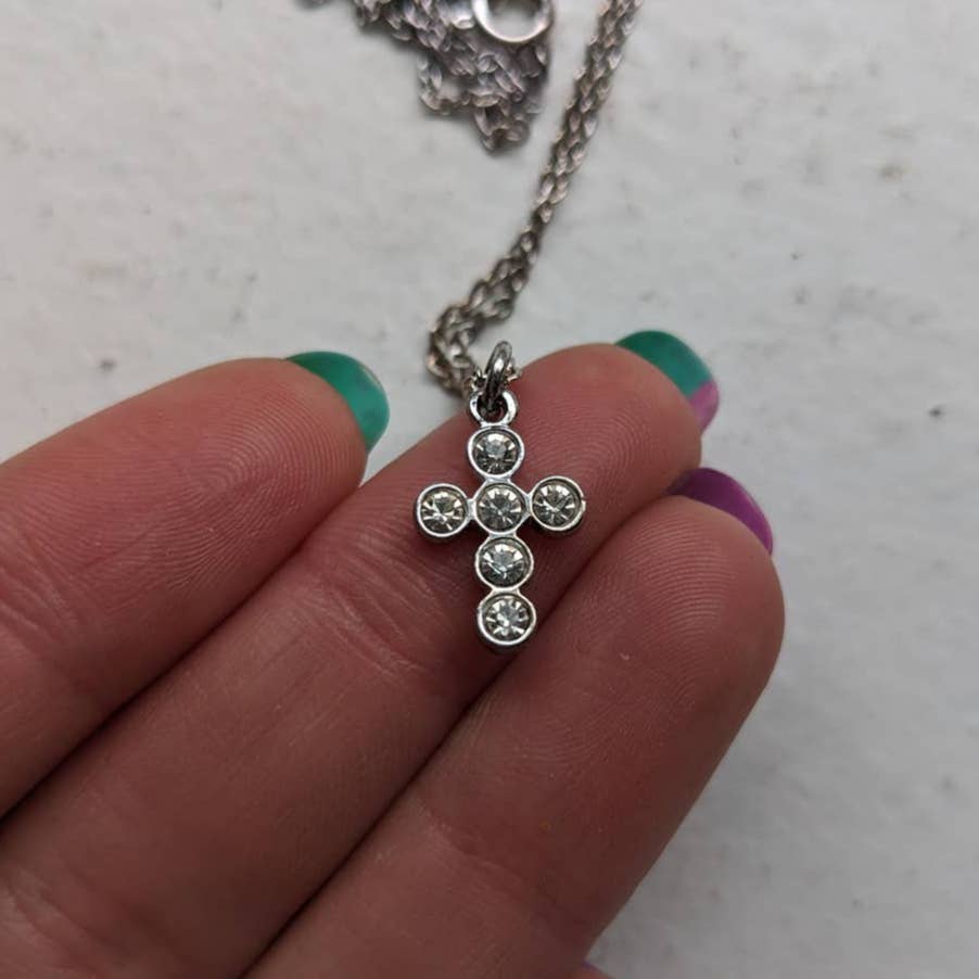 Vintage Southwest Diamond Cross Pendant Celtic Fairy Necklace Americana Jewelry
