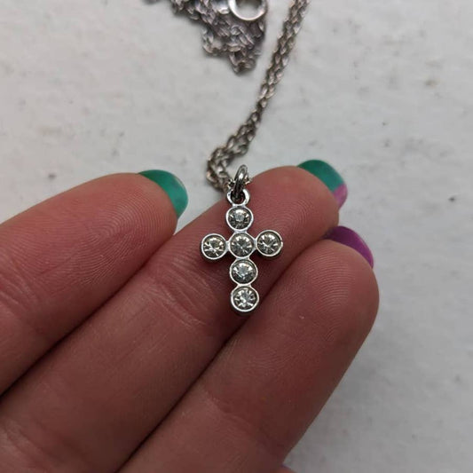 Vintage Southwest Diamond Cross Pendant Celtic Fairy Necklace Americana Jewelry