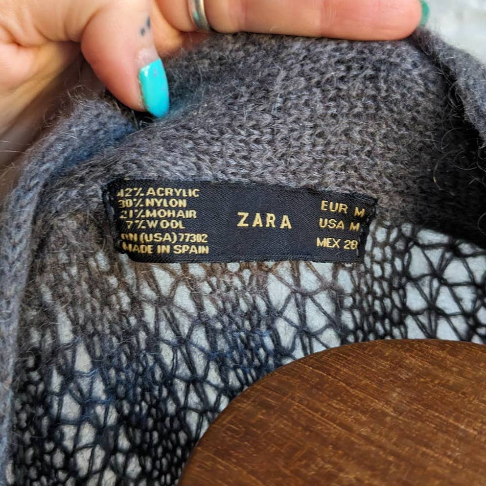 ZARA Minimalist Fuzzy Knit Mohair Wool Sweater Vest Preppy Dark Academia Top
