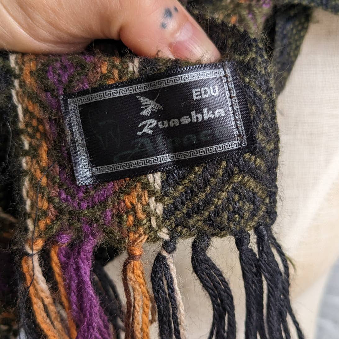 Vintage Fuzzy Alpaca Knit Striped Scarf Earthy Grunge Fairy Woven Witchy Wrap