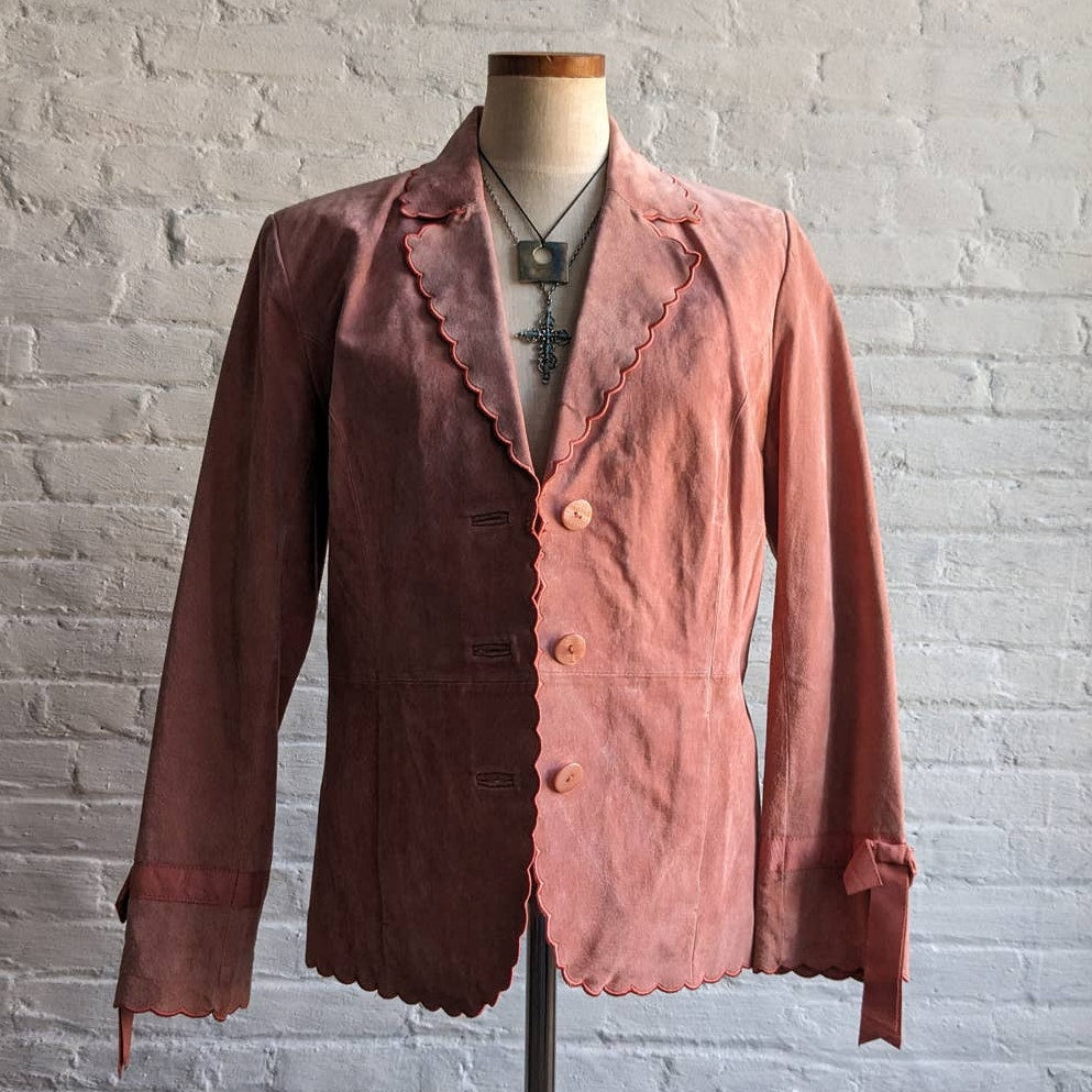 Vintage Pink Leather Jacket Pink Suede Jacket Embroidered Pastel Cowgirl Small