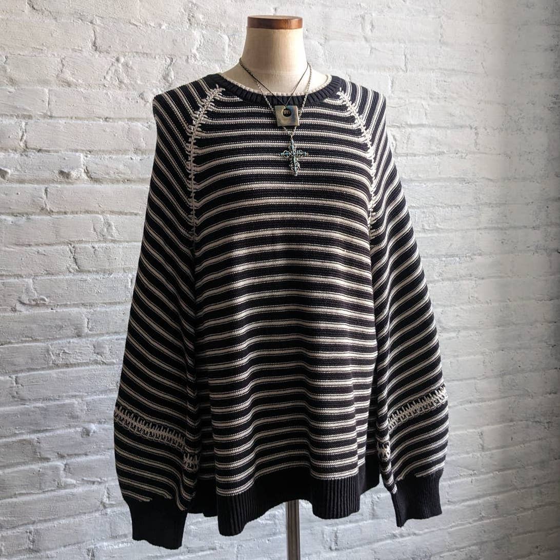 Vintage Chunky Knit Striped Cozy Sweater Minimalist Embroidered Slouchy Y2K Top