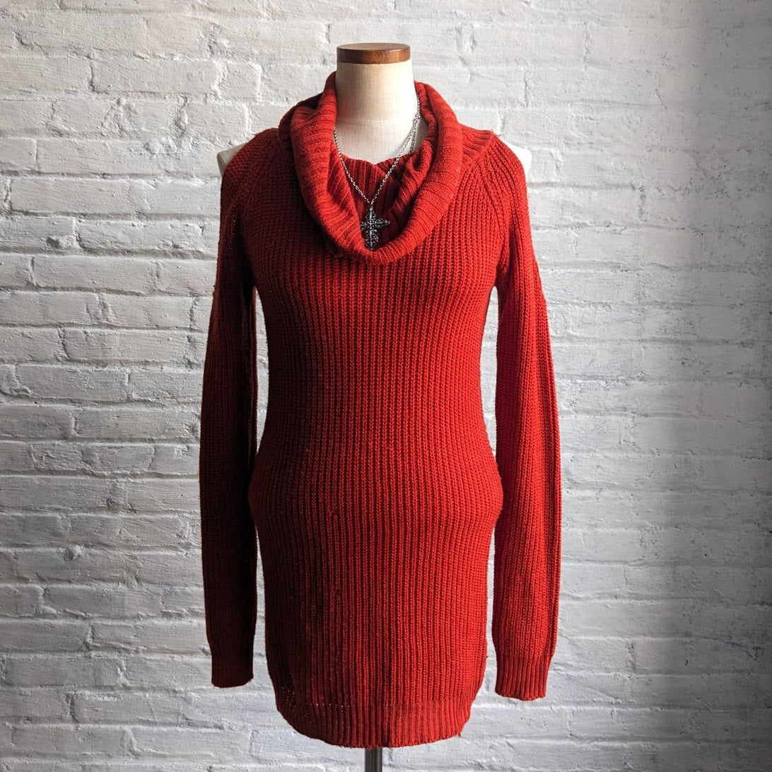 Vintage Red Chunky Knit Sweater Dress Sexy Minimalist Chic Cutout Mini Dress