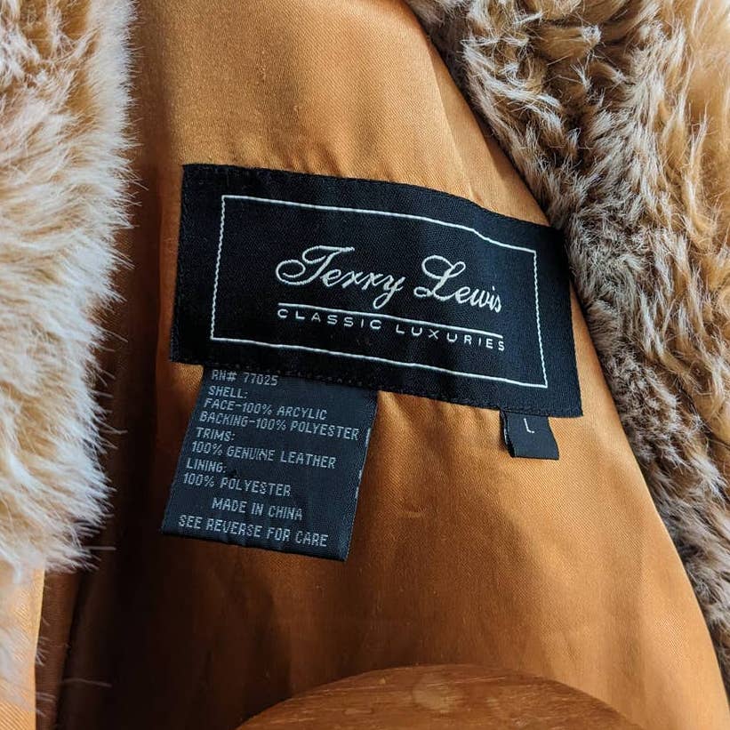Vintage Fluffy Vegan Fur Coat Genuine Suede Orange Shag Groovy Retro Jacket