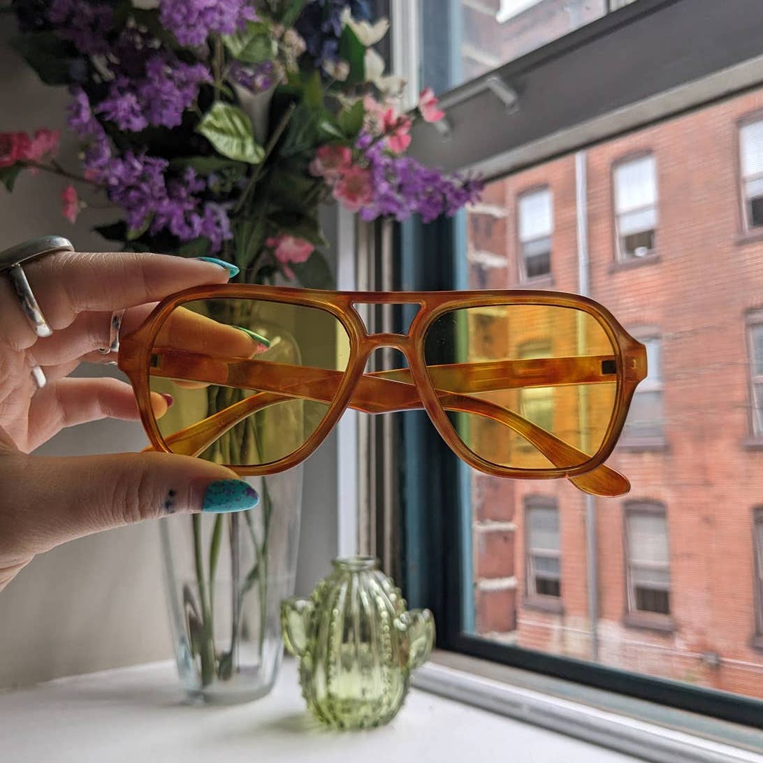 Retro Tortishell 70s Groovy Sunglasses Tinted Lenses Sunnies Nerd Glasses Shades