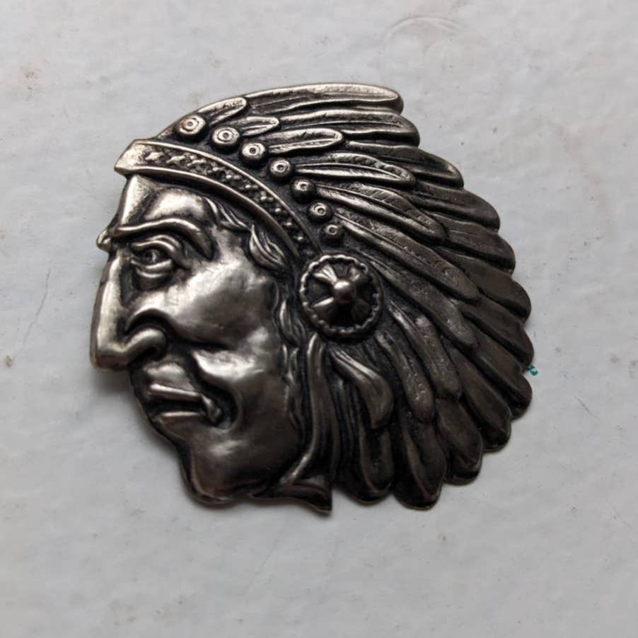 Vintage Southwest Americana Warrior Silver Pin Tribal Native Indigenous Brooch