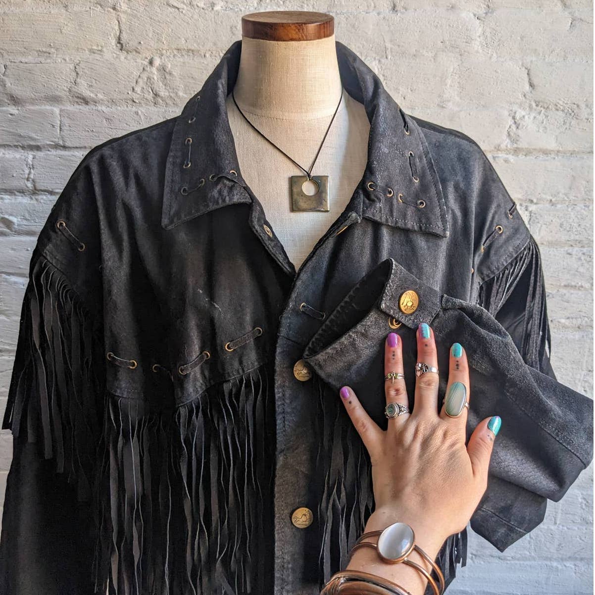 Vintage Black Suede Leather Fringe Biker Jacket Western Genuine Leather Coat